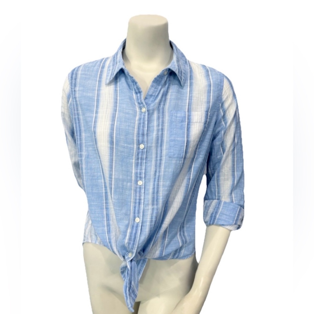 Westport Blue & White Striped Cotton Button-Up Shirt Size M